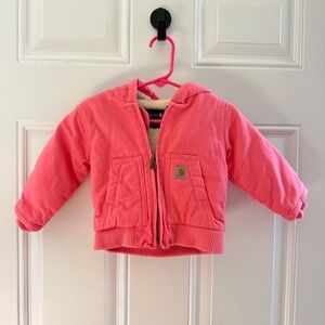 Carhartt Baby Girls Pink Sherpa Lined Hooded Active Jacket 6M OJ9566-G